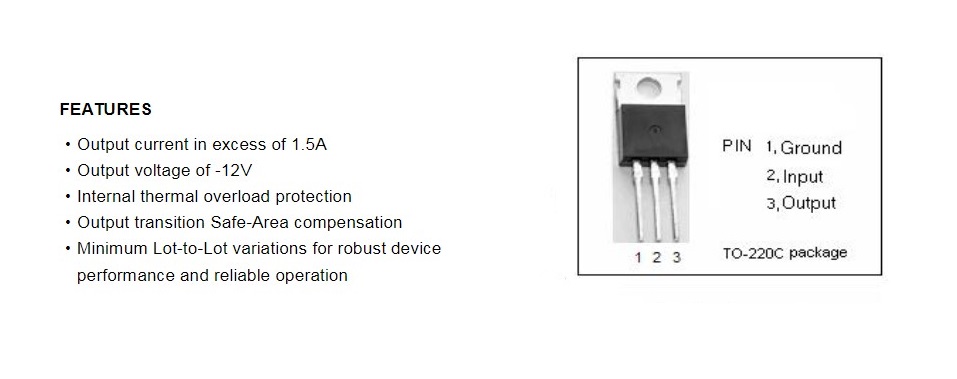 Stabilizátor 1,5A -12V pro led pásky 7912 TO220